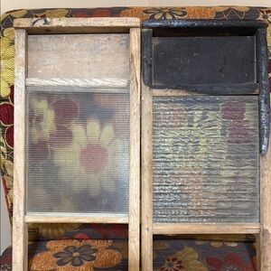 Vintage Wooden Washboard with Glass Panels